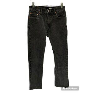 Vintage Levis 505 Jeans 30 Black Denim Red Batwing Straight Leg 90s USA Hemmed